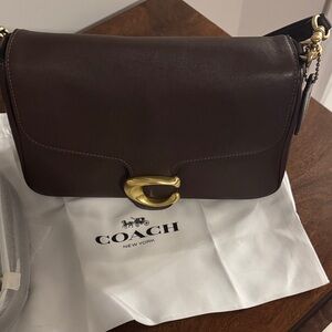 Coach Dark Brown Leather Shoulder Bag with Gold Hardware